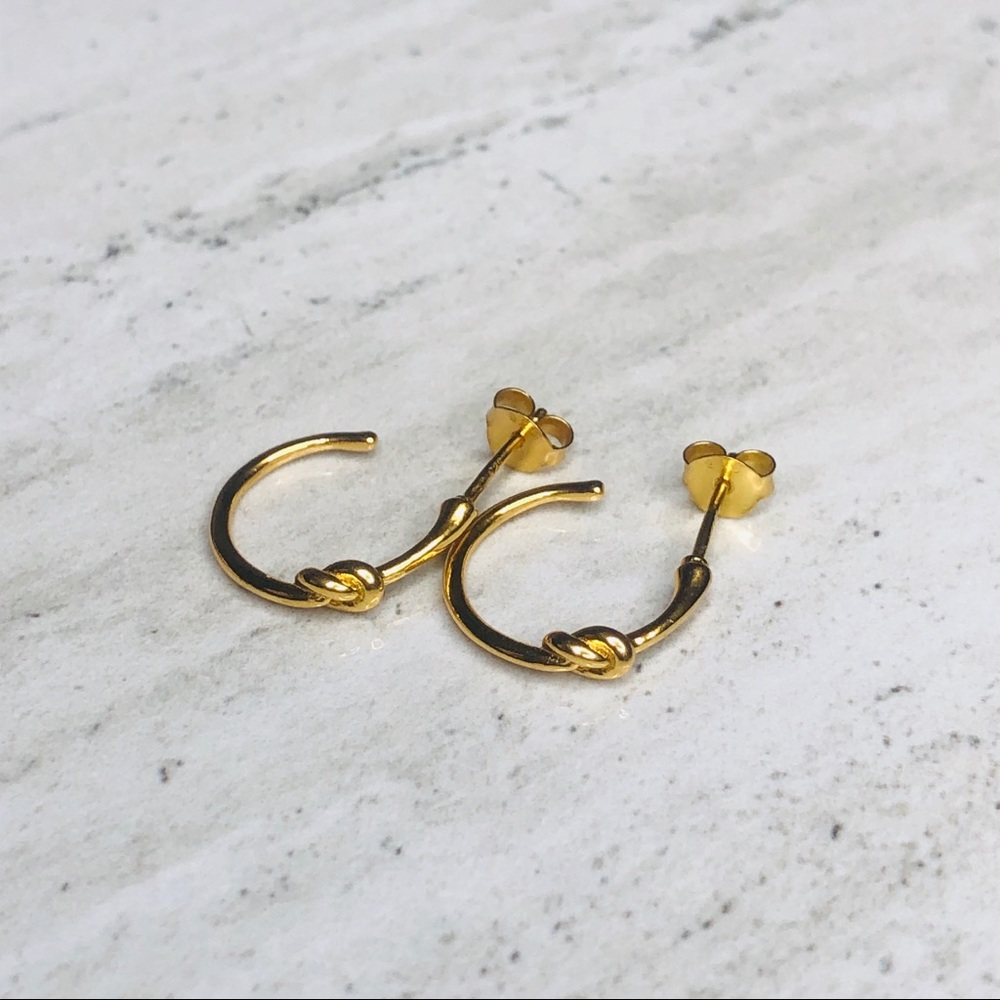 925 Sterling Silver Gold Half Hoops Knot Earrings